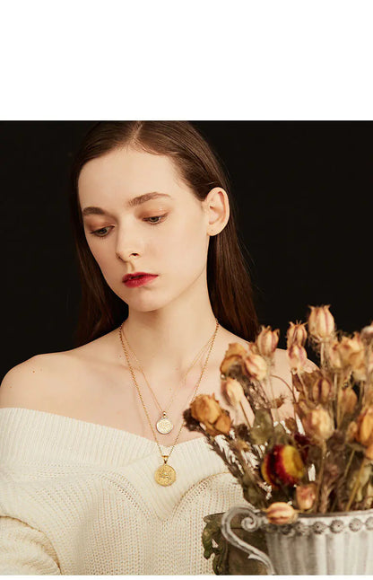 Gold Zodiac Necklace with Custom Engraved Coin Pendant | 12 Zodiac Signs