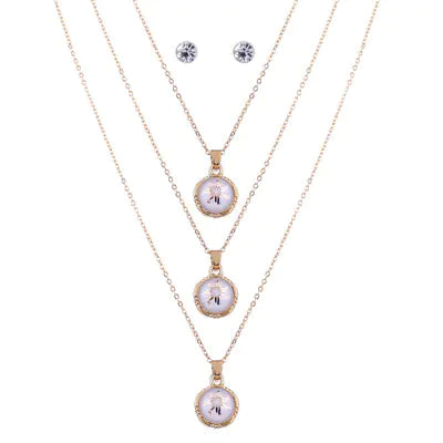 Gold Layered Alloy Geometric Diamond Inlay Pendant Necklace and Earring Set