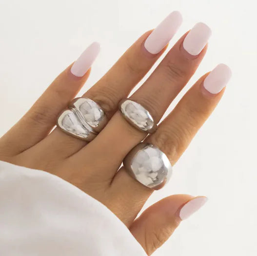 Glossy Metal Texture Ring Set | Stackable Statement Rings