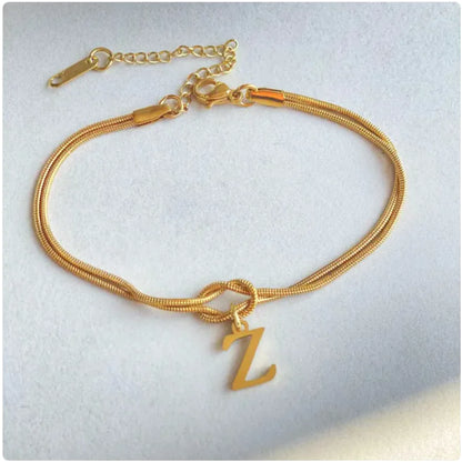 Personalized Initial Love Knot Bracelet for Women - Gold Silver Titanium Steel Snake Chain A-Z Letter Charm Bracelet