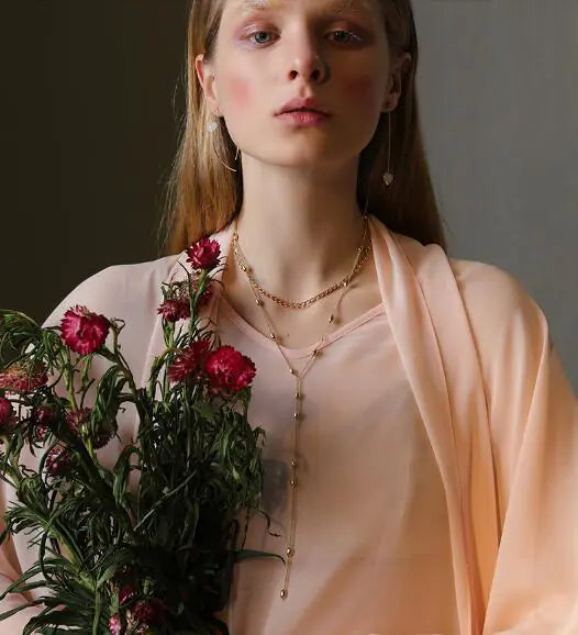 Layered Women's Sweater Chain with Copper Beads