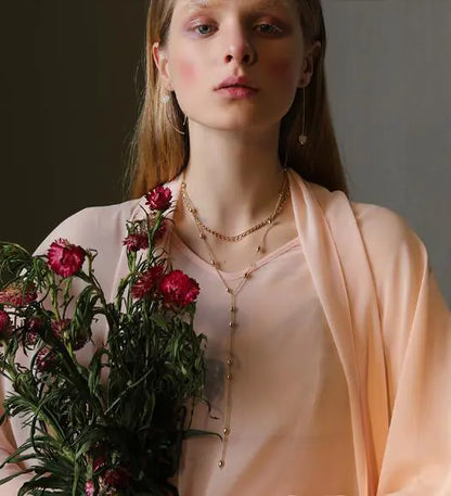 Layered Women's Sweater Chain with Copper Beads