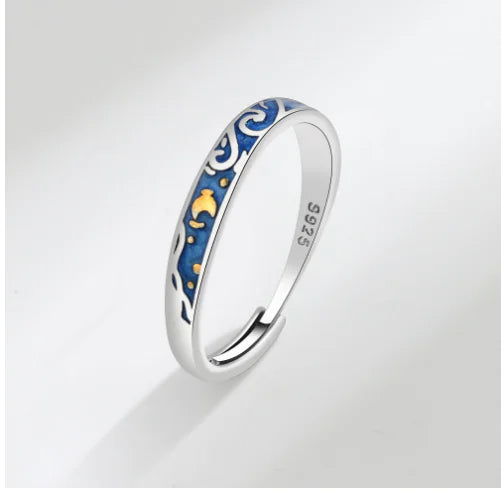 Adjustable Starry Night Silver Promise Rings (Single)