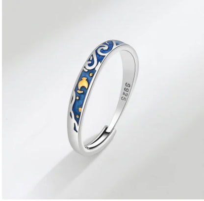 Adjustable Starry Night Silver Promise Rings (Single)
