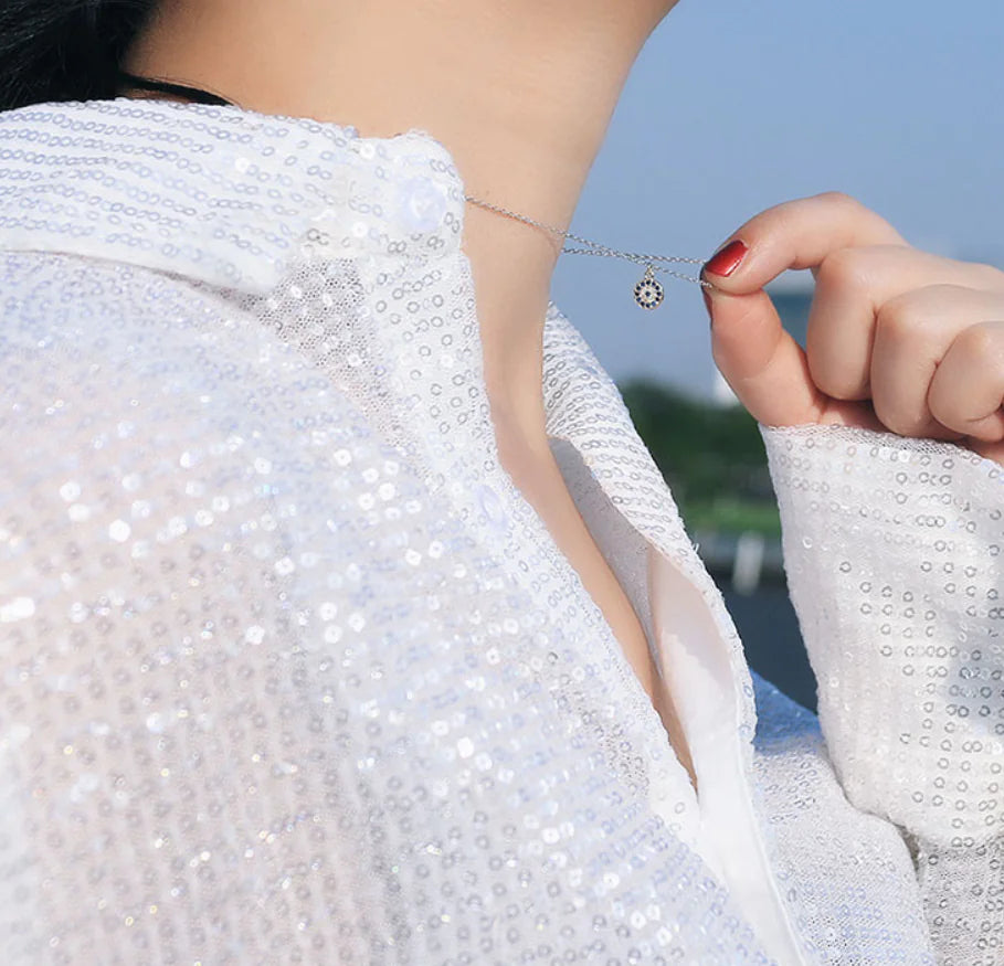 Eye of the Demon Evil Eye Pendant Necklace for Women – Minimal Geometric Silver Plated Chain (Platinum, Rose Gold, Gold)