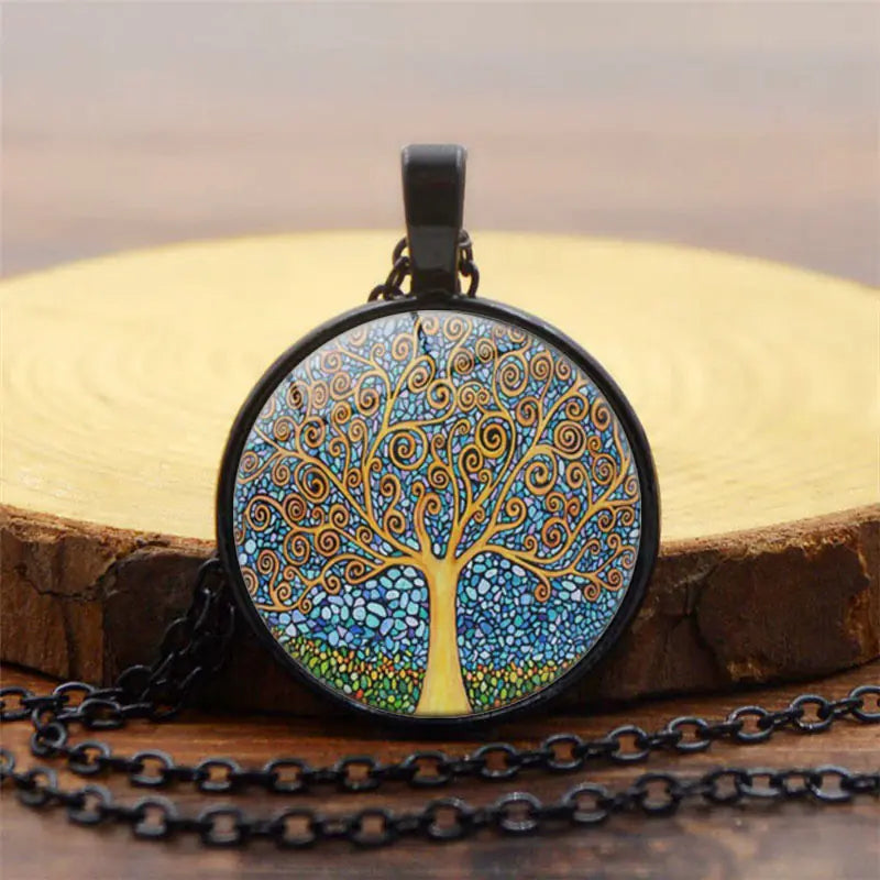 Tree of Life Gemstone Pendant Necklace with Tassels