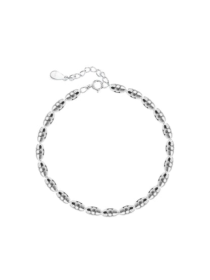 925 Sterling Silver Geometric Cut Rice Ball Bracelet - Handcrafted Jewelry
