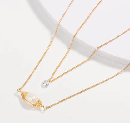 Trendy Layered Shell Necklace with Pearl Letter Pendant