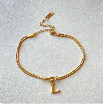 Personalized Initial Love Knot Bracelet for Women - Gold Silver Titanium Steel Snake Chain A-Z Letter Charm Bracelet
