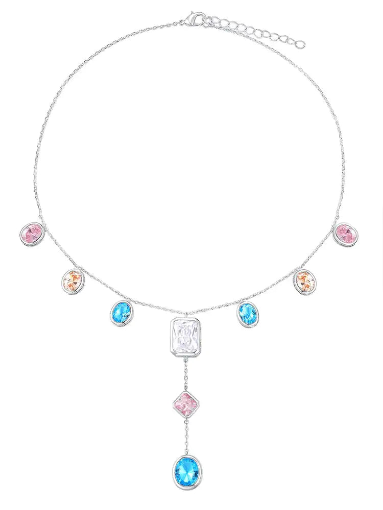 Colorful Gemstone Necklace with Earrings Set | Heavy Industry Fashion | Crystal & Stone Jewelry