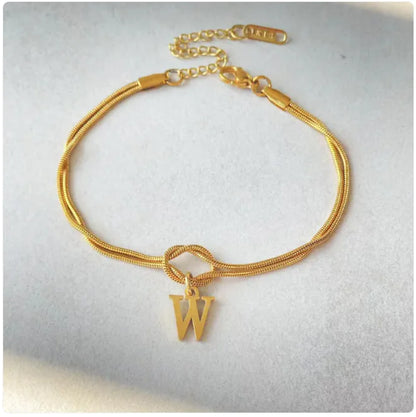Personalized Initial Love Knot Bracelet for Women - Gold Silver Titanium Steel Snake Chain A-Z Letter Charm Bracelet