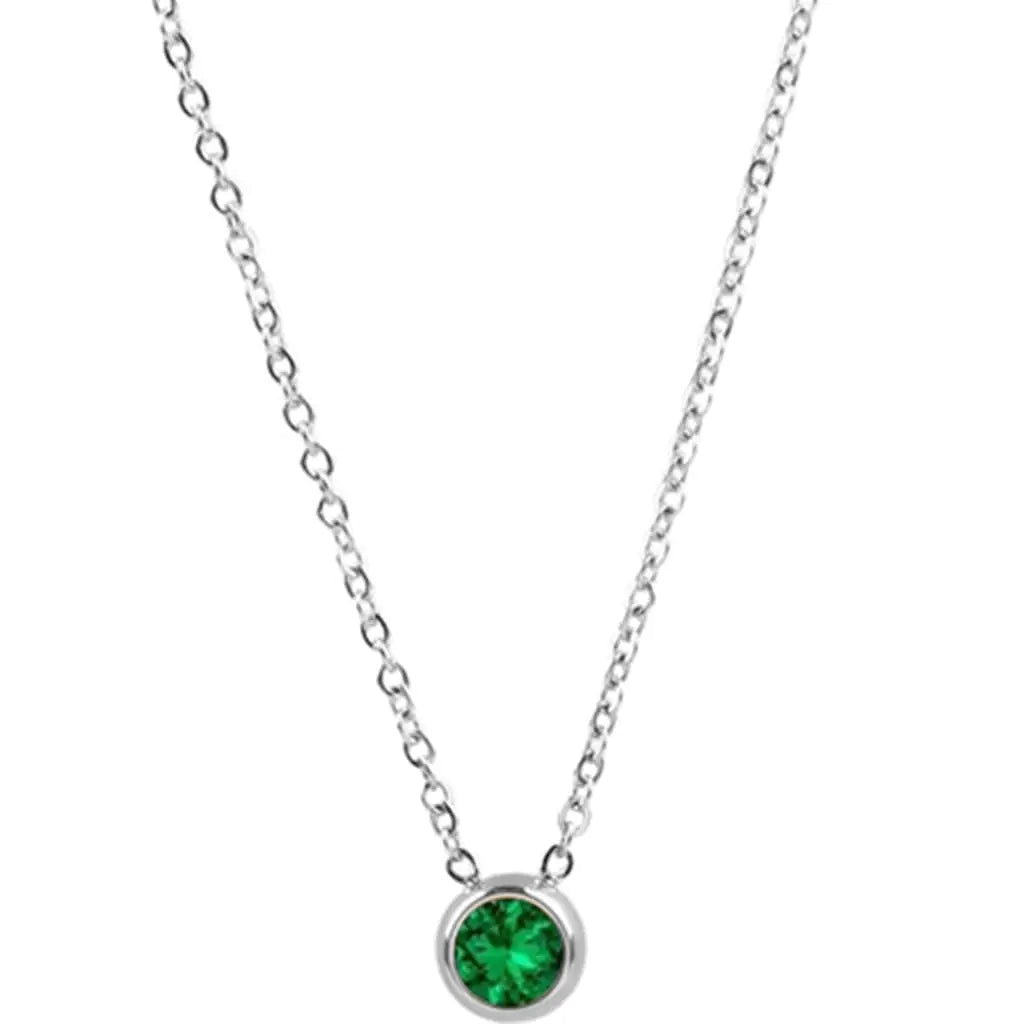 Jude Jewelers Stainless Steel Birthstone Classic Plain Solitaire Style Collar Statement Party Necklace (May-Emerald)